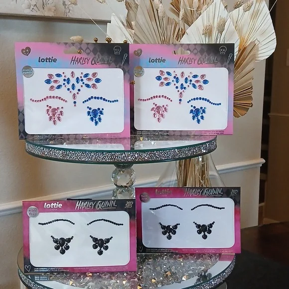 New 4pc Harley Quinn Face Gems Toxic Love / Pouts & Pigtails By Lottie London - Picture 5 of 17